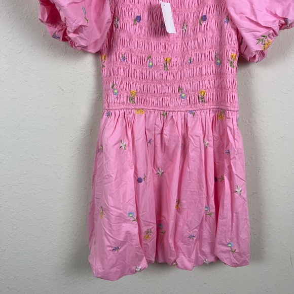 English Factory Smocked Ballon Sleeve Pink Mini Dress Size Medium - Picture 3 of 8